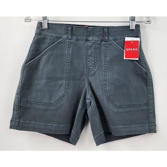New NWT Spanx 6" Twill Shorts Pull On Size XS In Hazy Grey - Picture 9 of 9